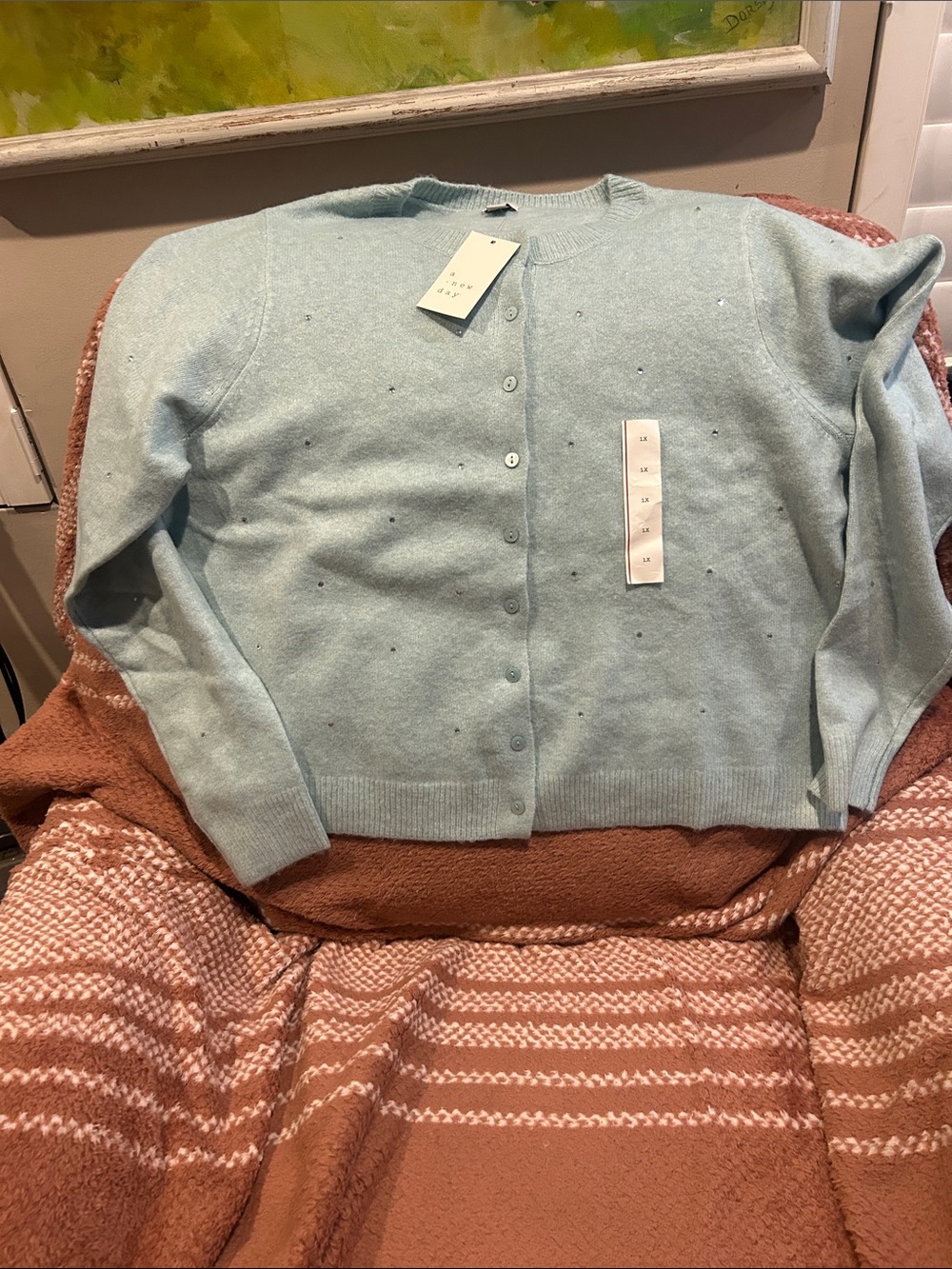 a new day Pale Blue Embellished Crewneck Cardigan